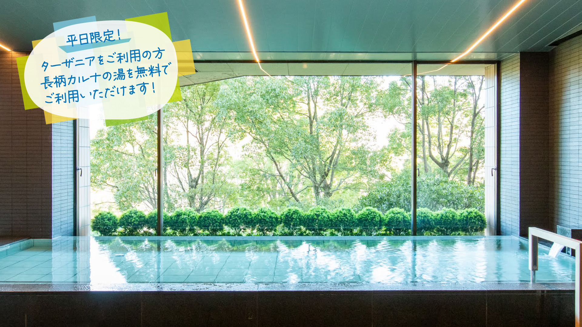 平日限定！ターザニアをご利用の方、長柄カルナの湯を無料でご利用いただけます！